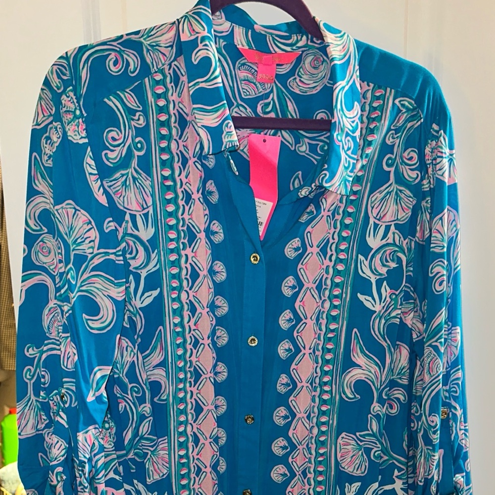 NWT Lilly Pulitzer XL Natalie Coverup turquoise teal
